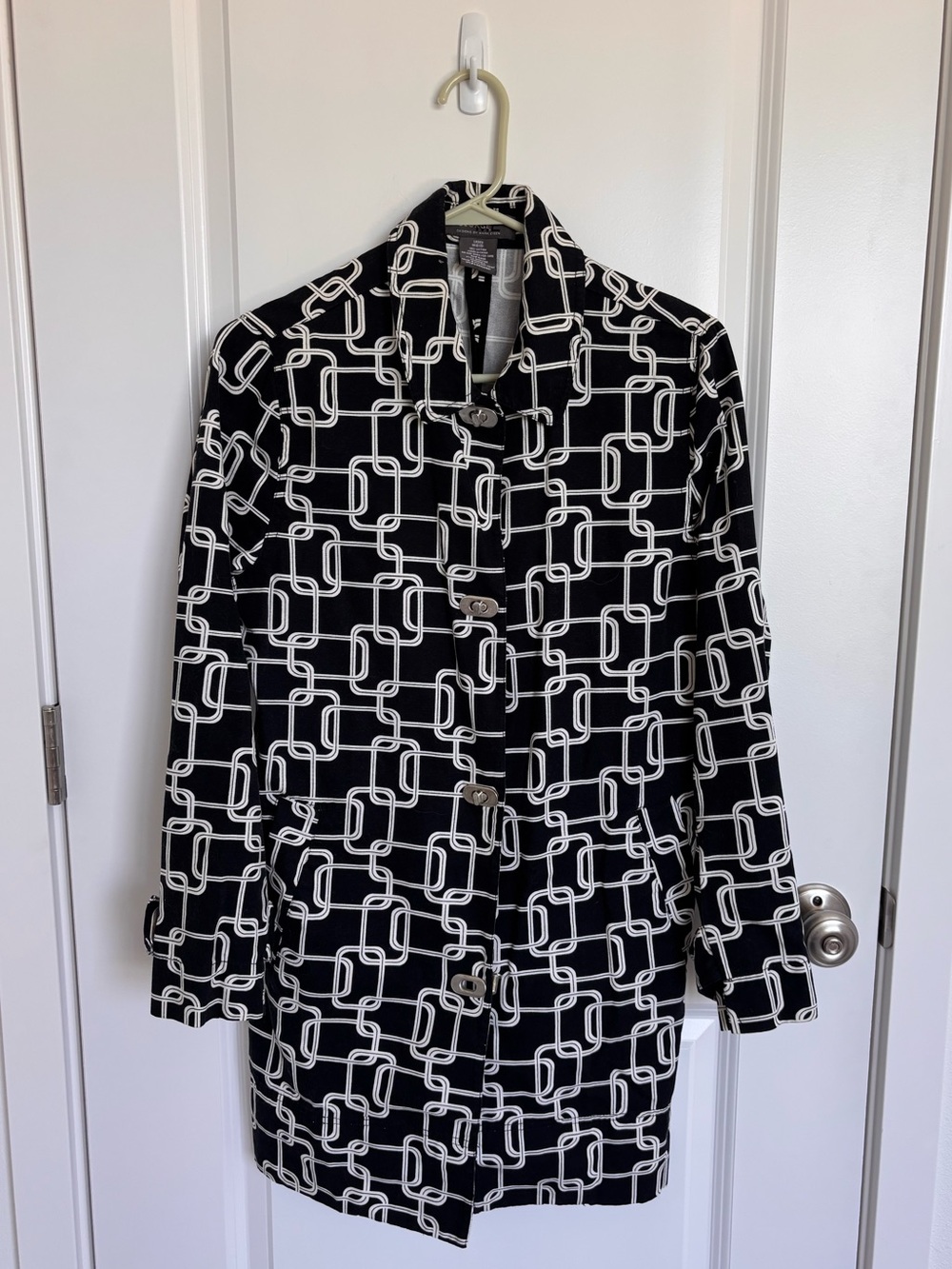 George Black & White Chain-Print Trench Coat